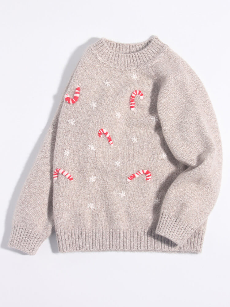 (image for) Kids Soft Cashmere Holiday Sweater with Candy Cane and Snowflake